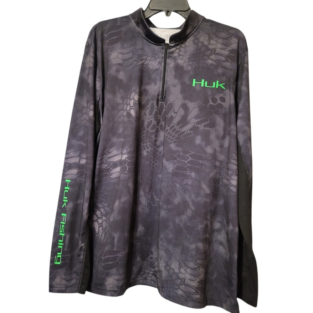 Huk Fishing Shirt Mens Black 1/4 Zip Kryptex Typhon Performance Vented‎ Large
